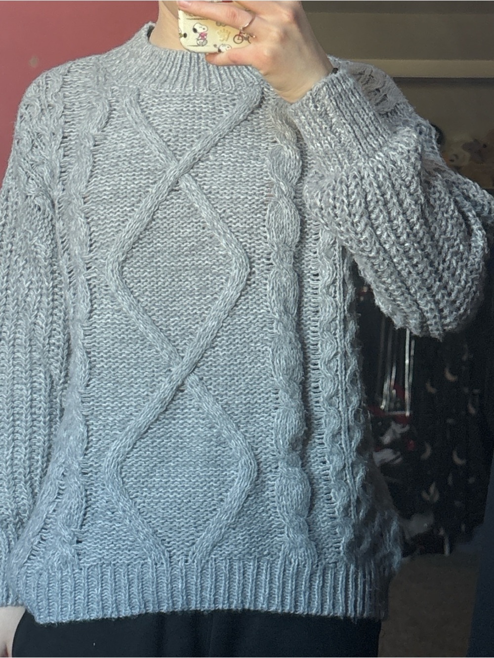 Cozy Cable Knit Crewneck Sweater - Light Gray